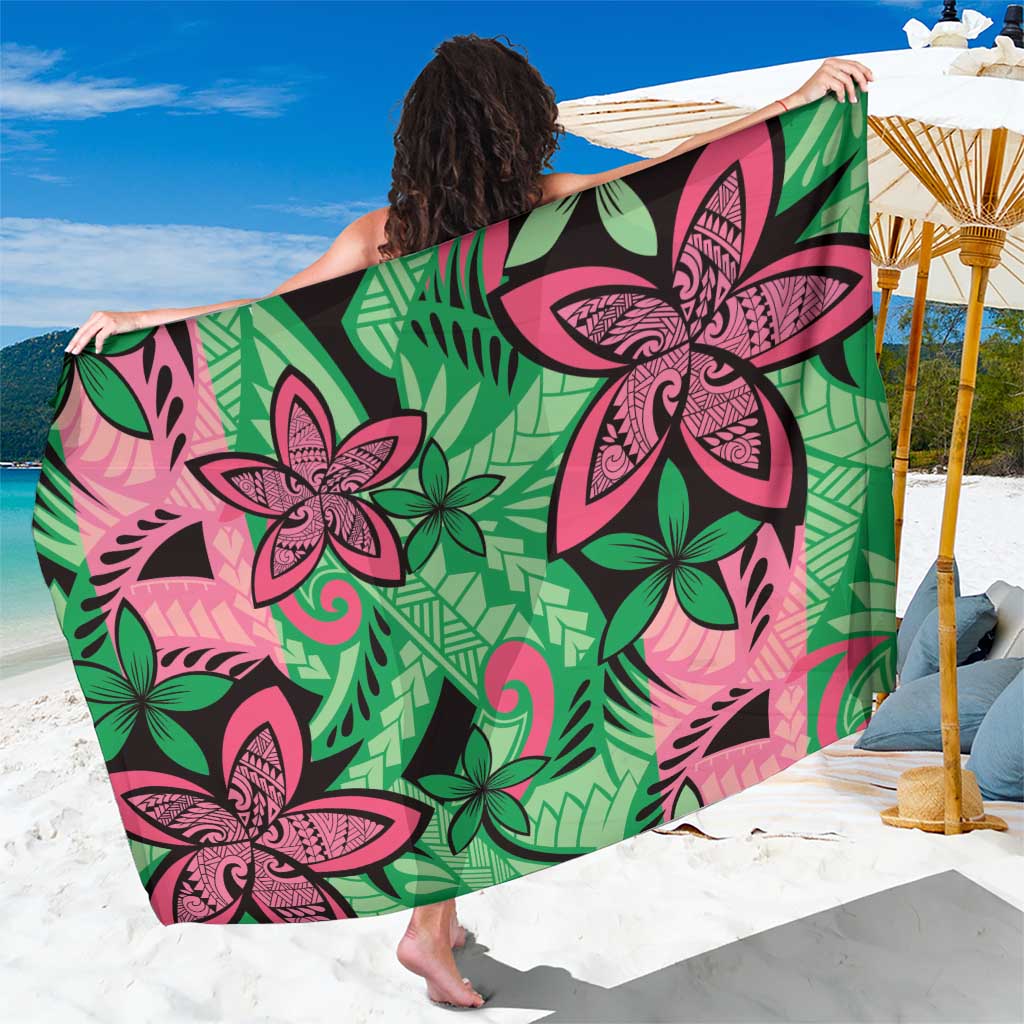 Plumeria Polynesian Pattern Sarong Unique Fantasy Green Pink