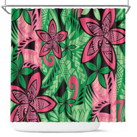 Plumeria Polynesian Pattern Shower Curtain Unique Fantasy Green Pink