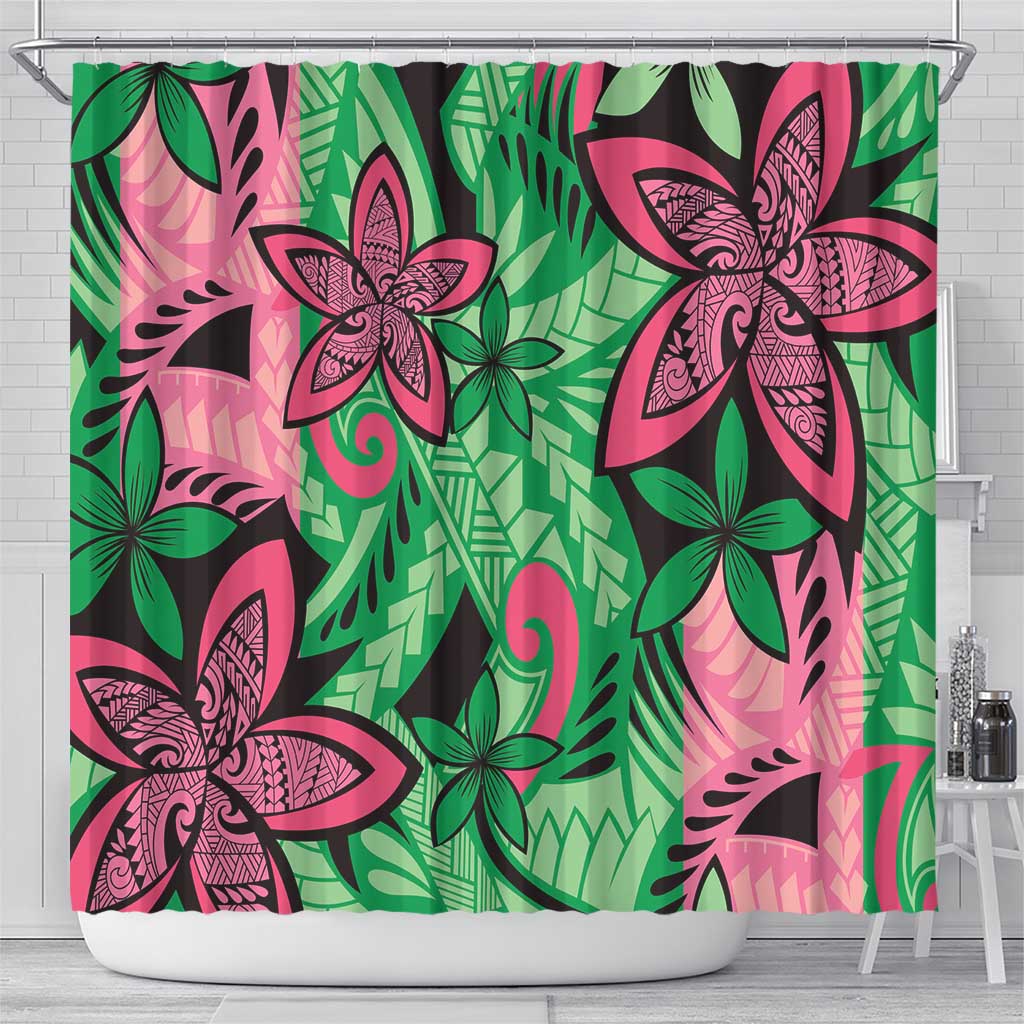 Plumeria Polynesian Pattern Shower Curtain Unique Fantasy Green Pink