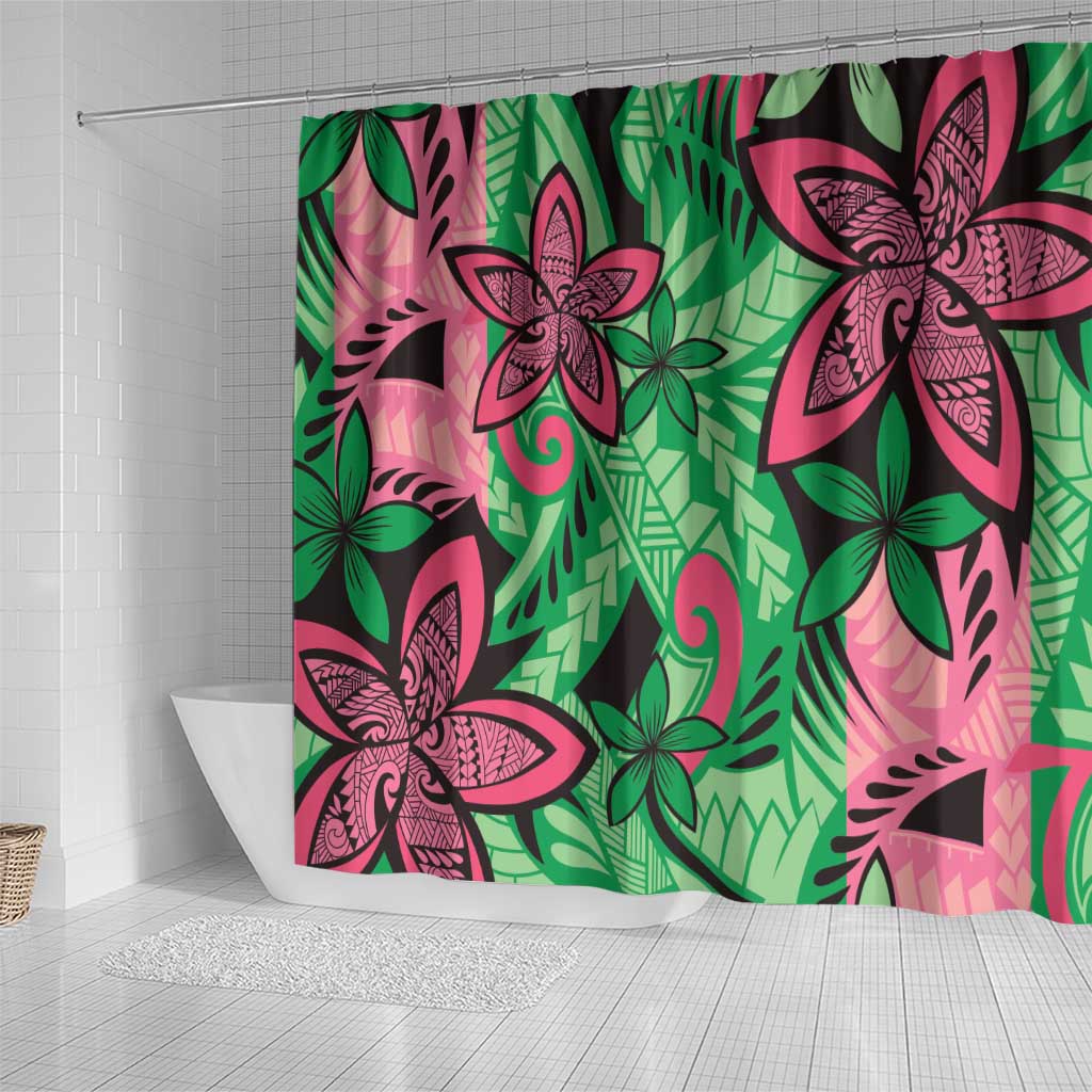 Plumeria Polynesian Pattern Shower Curtain Unique Fantasy Green Pink