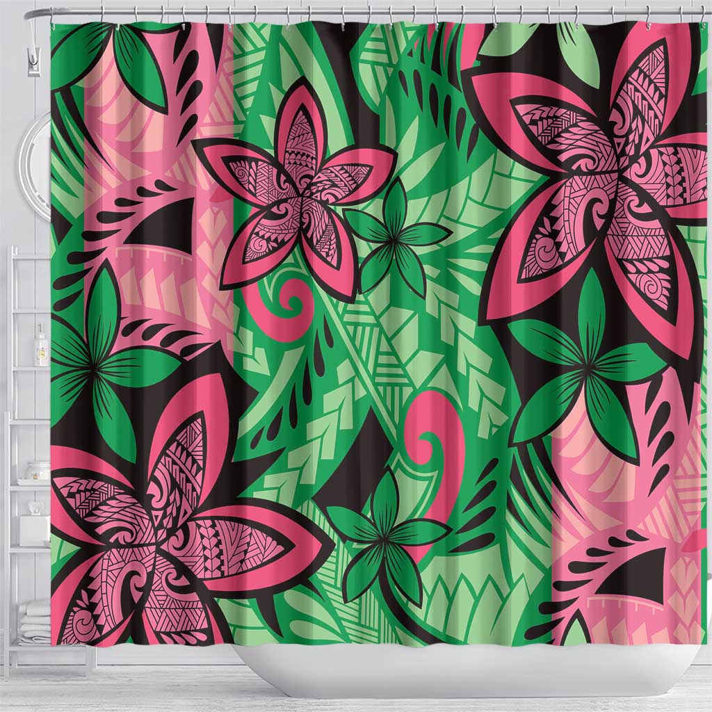 Plumeria Polynesian Pattern Shower Curtain Unique Fantasy Green Pink