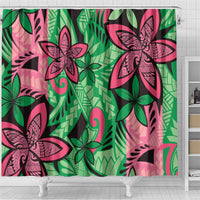 Plumeria Polynesian Pattern Shower Curtain Unique Fantasy Green Pink
