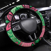 Plumeria Polynesian Pattern Steering Wheel Cover Unique Fantasy Green Pink