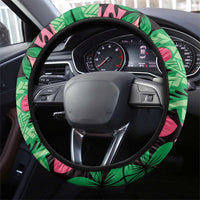 Plumeria Polynesian Pattern Steering Wheel Cover Unique Fantasy Green Pink