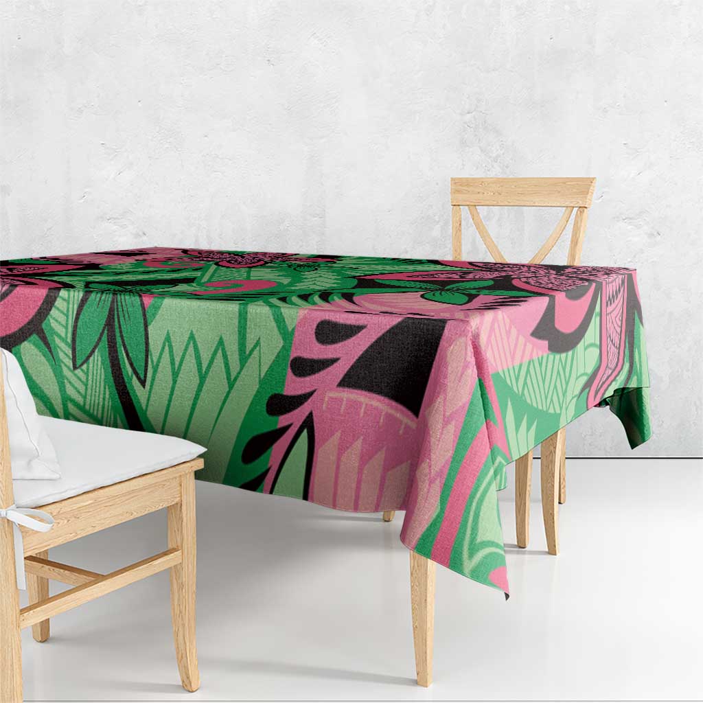 Plumeria Polynesian Pattern Tablecloth Unique Fantasy Green Pink
