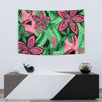 Plumeria Polynesian Pattern Tapestry Unique Fantasy Green Pink