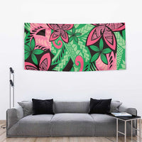 Plumeria Polynesian Pattern Tapestry Unique Fantasy Green Pink