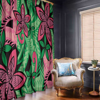 Plumeria Polynesian Pattern Window Curtain Unique Fantasy Green Pink