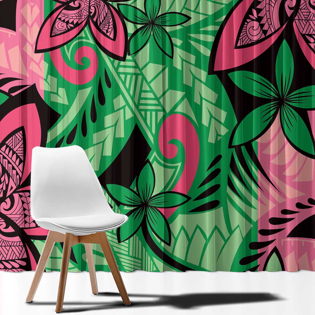 Plumeria Polynesian Pattern Window Curtain Unique Fantasy Green Pink