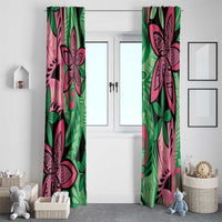 Plumeria Polynesian Pattern Window Curtain Unique Fantasy Green Pink