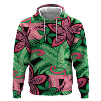 Plumeria Polynesian Pattern Zip Hoodie Unique Fantasy Green Pink