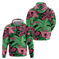 Plumeria Polynesian Pattern Zip Hoodie Unique Fantasy Green Pink