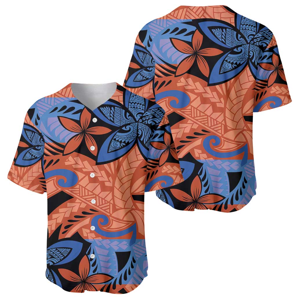Plumeria Polynesian Pattern Baseball Jersey Unique Fantasy Orange Blue LT01 - Polynesian Pride