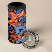Plumeria Polynesian Pattern 4 in 1 Can Cooler Tumbler Unique Fantasy Orange Blue