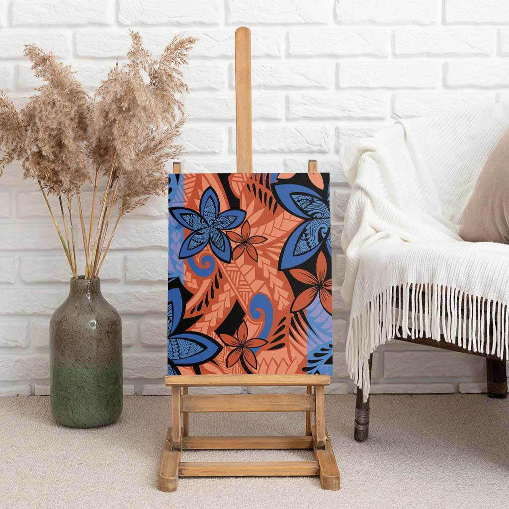 Plumeria Polynesian Pattern Canvas Wall Art Unique Fantasy Orange Blue