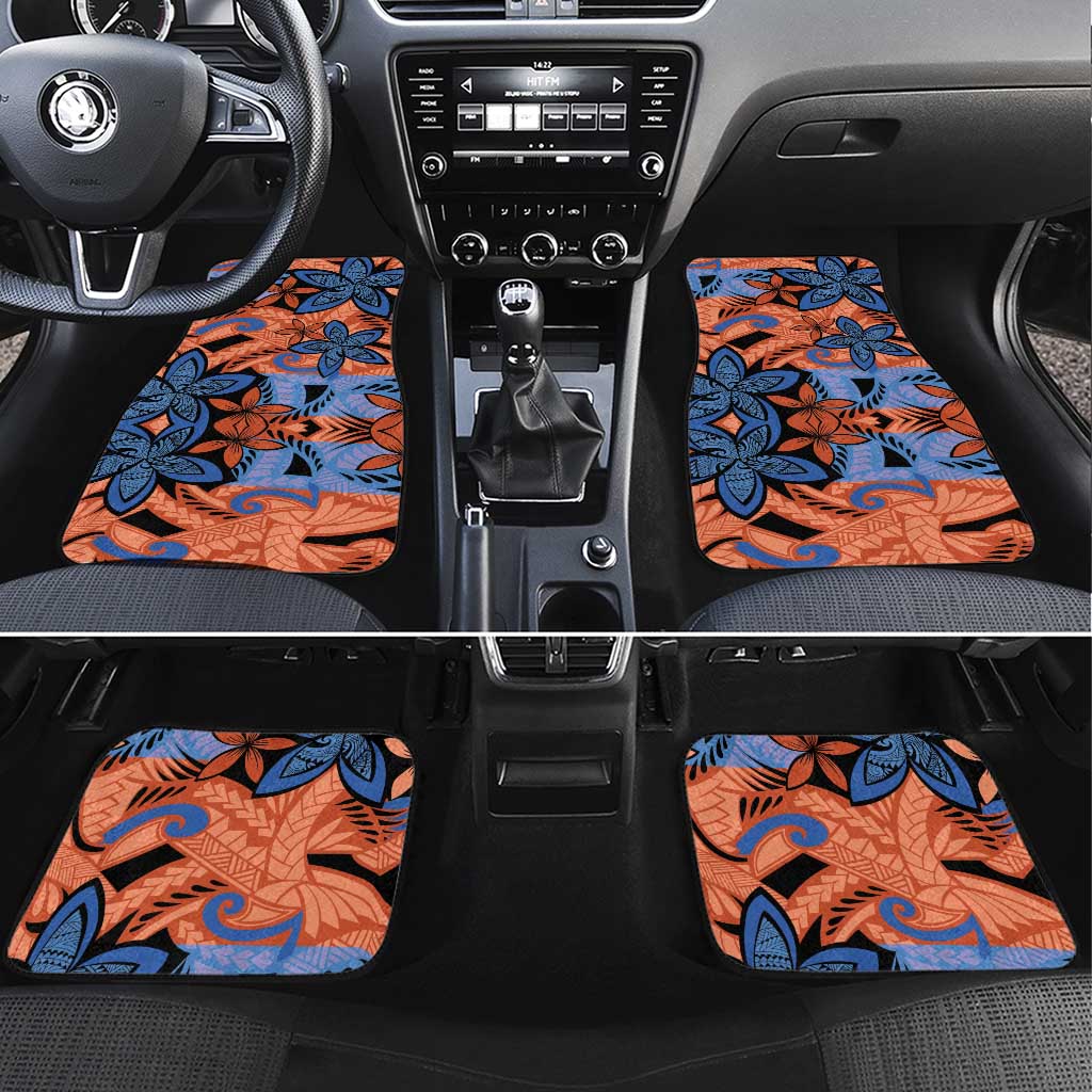 Plumeria Polynesian Pattern Car Mats Unique Fantasy Orange Blue