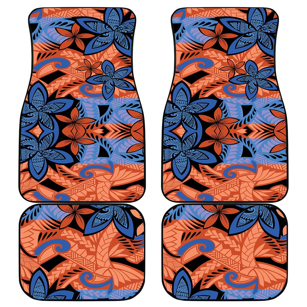 Plumeria Polynesian Pattern Car Mats Unique Fantasy Orange Blue