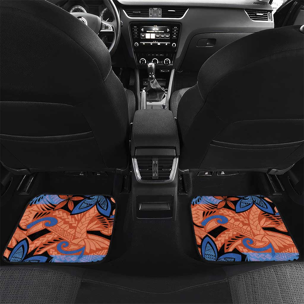 Plumeria Polynesian Pattern Car Mats Unique Fantasy Orange Blue