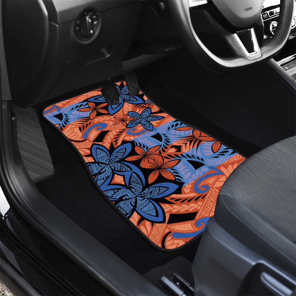 Plumeria Polynesian Pattern Car Mats Unique Fantasy Orange Blue