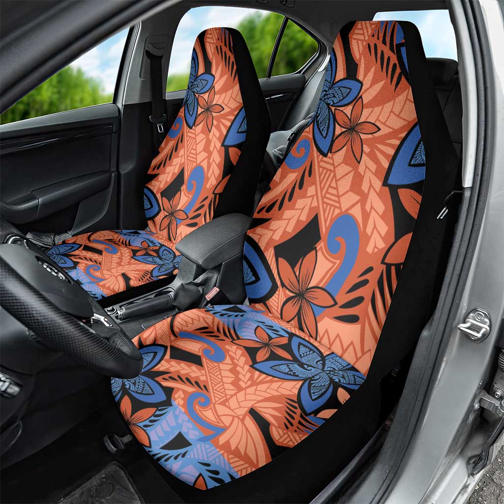 Plumeria Polynesian Pattern Car Seat Cover Unique Fantasy Orange Blue
