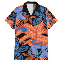 Plumeria Polynesian Pattern Family Matching Long Sleeve Bodycon Dress and Hawaiian Shirt Unique Fantasy Orange Blue