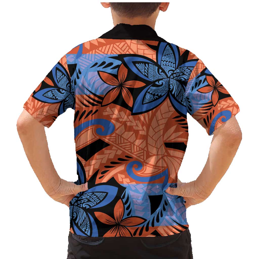Plumeria Polynesian Pattern Family Matching Mermaid Dress and Hawaiian Shirt Unique Fantasy Orange Blue