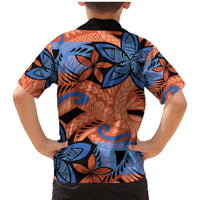Plumeria Polynesian Pattern Family Matching Mermaid Dress and Hawaiian Shirt Unique Fantasy Orange Blue