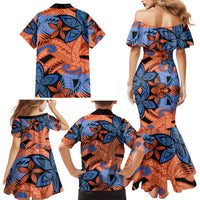 Plumeria Polynesian Pattern Family Matching Mermaid Dress and Hawaiian Shirt Unique Fantasy Orange Blue
