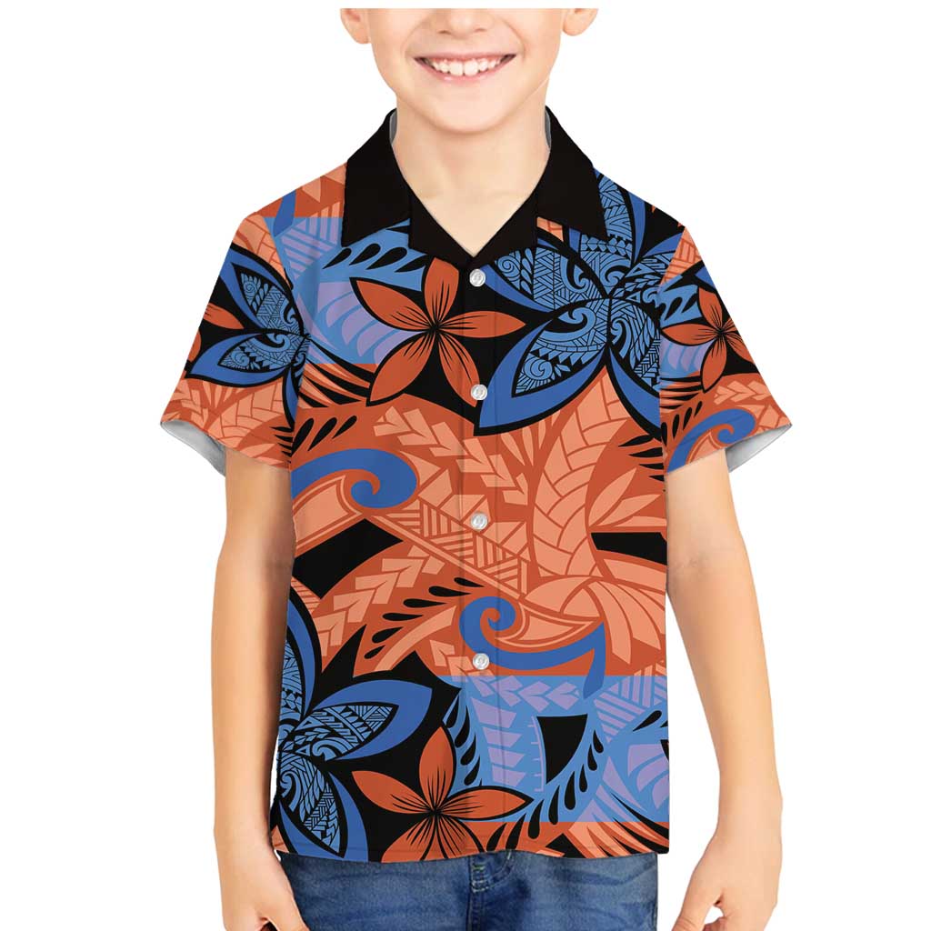 Plumeria Polynesian Pattern Family Matching Mermaid Dress and Hawaiian Shirt Unique Fantasy Orange Blue