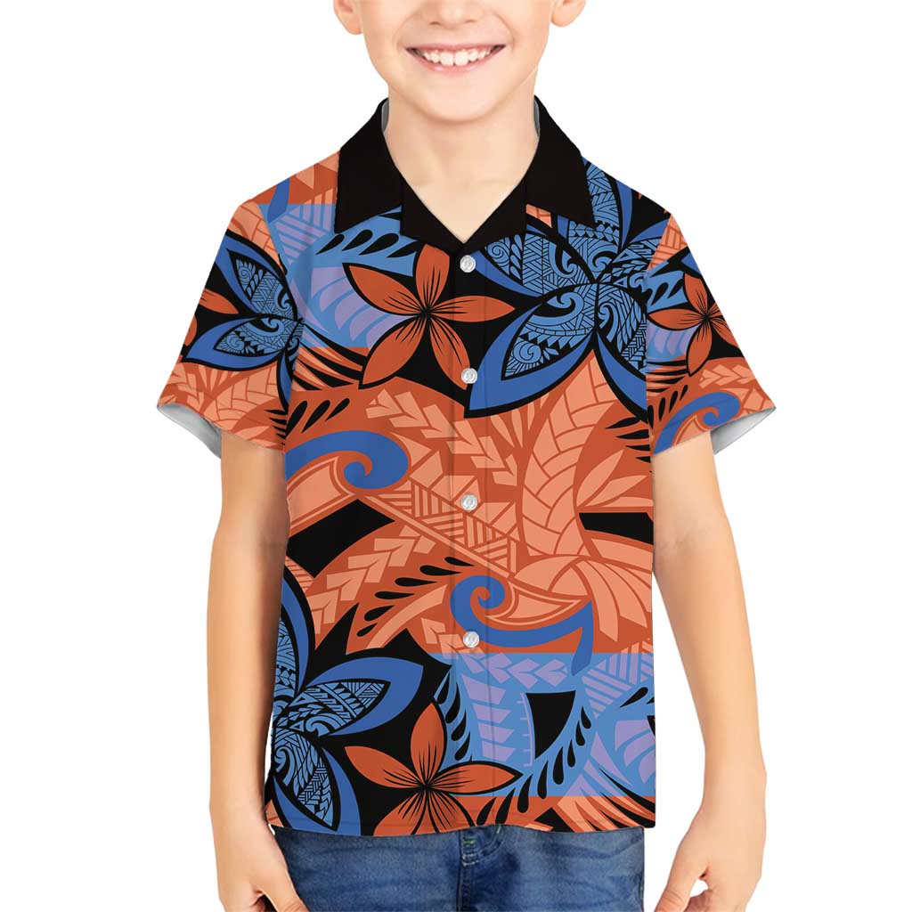 Plumeria Polynesian Pattern Family Matching Summer Maxi Dress and Hawaiian Shirt Unique Fantasy Orange Blue