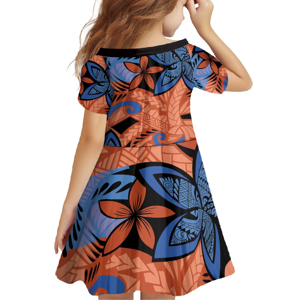 Plumeria Polynesian Pattern Family Matching Tank Maxi Dress and Hawaiian Shirt Unique Fantasy Orange Blue