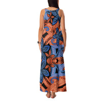 Plumeria Polynesian Pattern Family Matching Tank Maxi Dress and Hawaiian Shirt Unique Fantasy Orange Blue