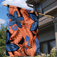 Plumeria Polynesian Pattern Garden Flag Unique Fantasy Orange Blue