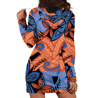 Plumeria Polynesian Pattern Hoodie Dress Unique Fantasy Orange Blue