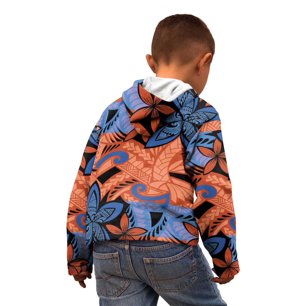 Plumeria Polynesian Pattern Kid Hoodie Unique Fantasy Orange Blue LT01 - Polynesian Pride