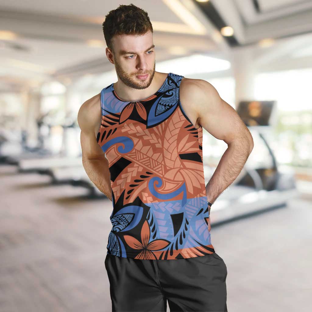 Plumeria Polynesian Pattern Men Tank Top Unique Fantasy Orange Blue