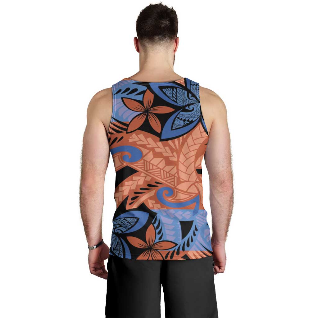 Plumeria Polynesian Pattern Men Tank Top Unique Fantasy Orange Blue