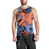 Plumeria Polynesian Pattern Men Tank Top Unique Fantasy Orange Blue