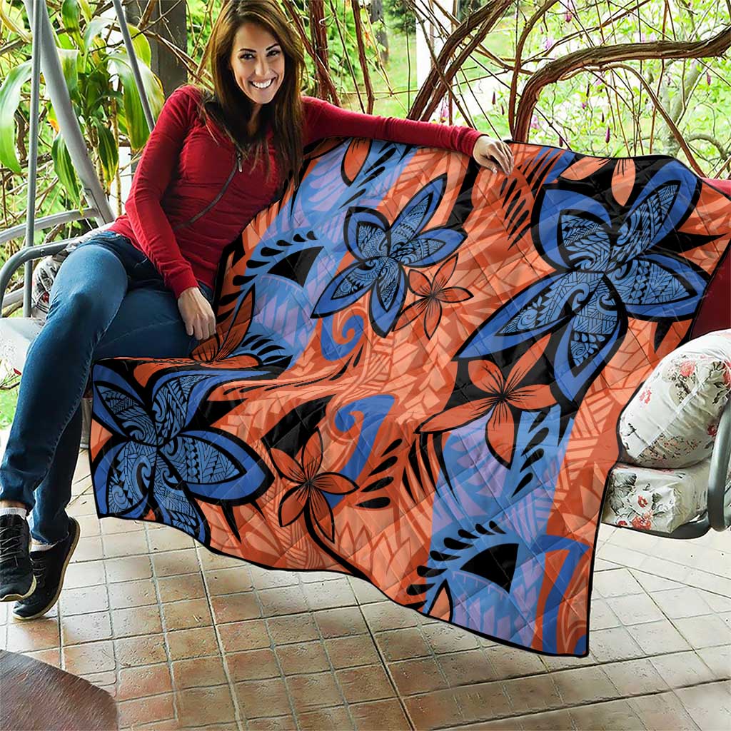 Plumeria Polynesian Pattern Quilt Unique Fantasy Orange Blue