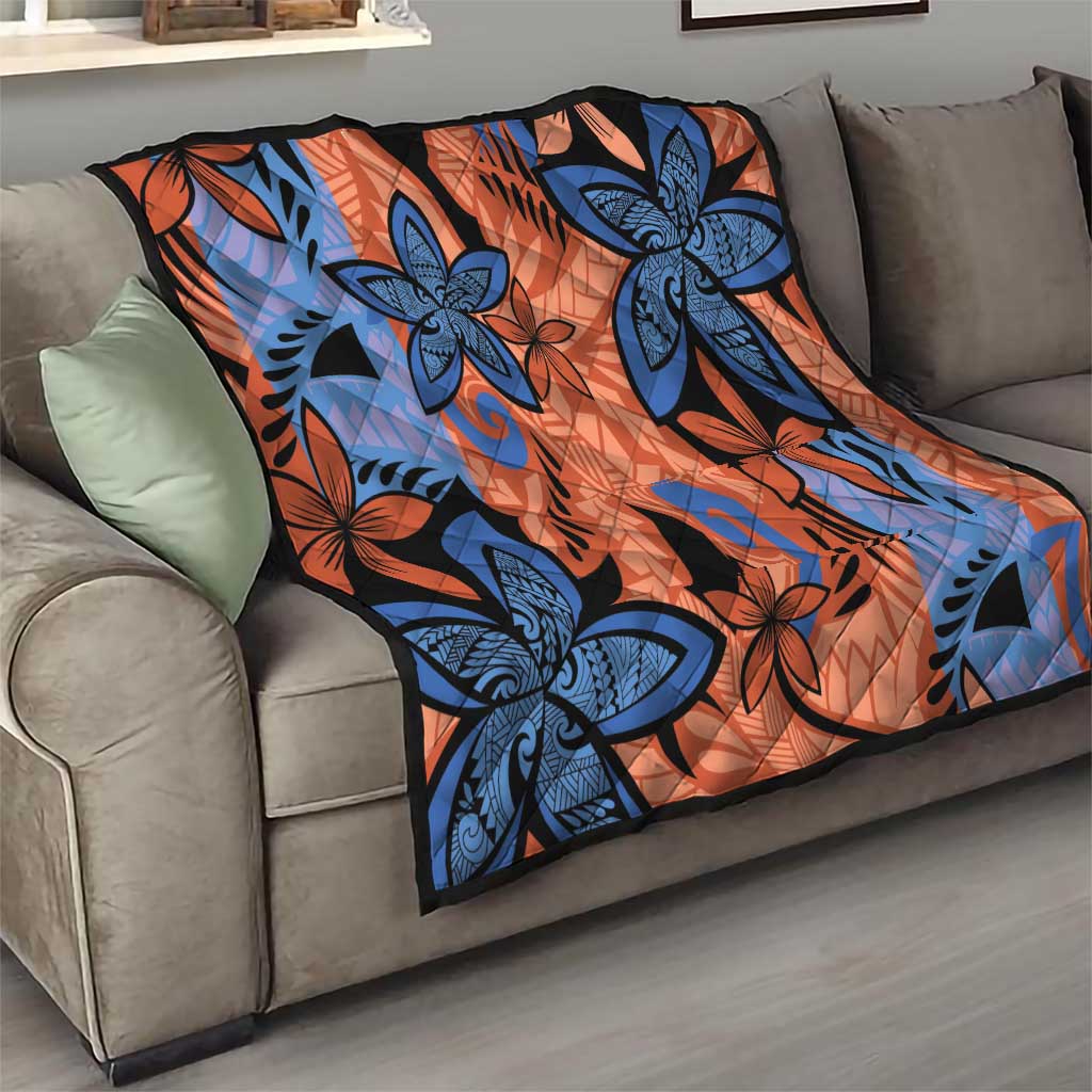 Plumeria Polynesian Pattern Quilt Unique Fantasy Orange Blue