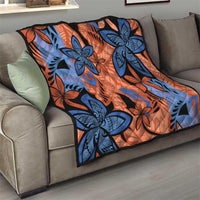 Plumeria Polynesian Pattern Quilt Unique Fantasy Orange Blue