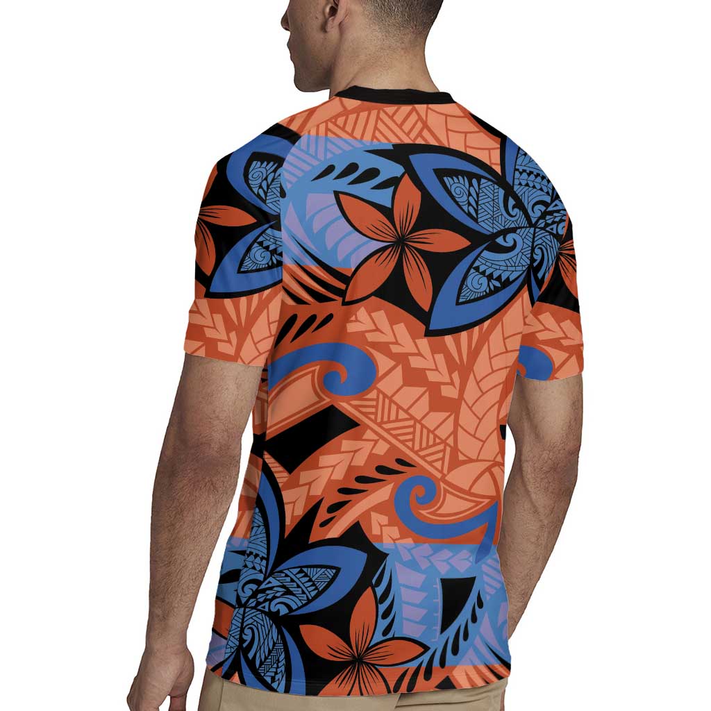 Plumeria Polynesian Pattern Rugby Jersey Unique Fantasy Orange Blue