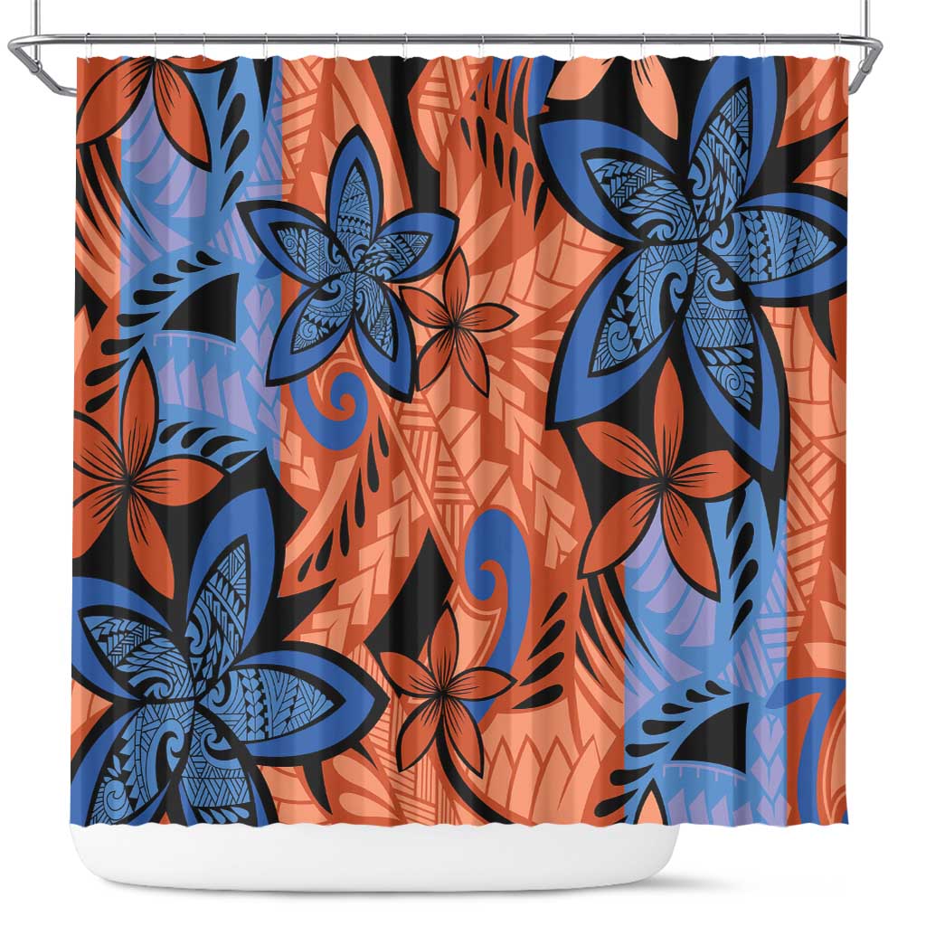 Plumeria Polynesian Pattern Shower Curtain Unique Fantasy Orange Blue