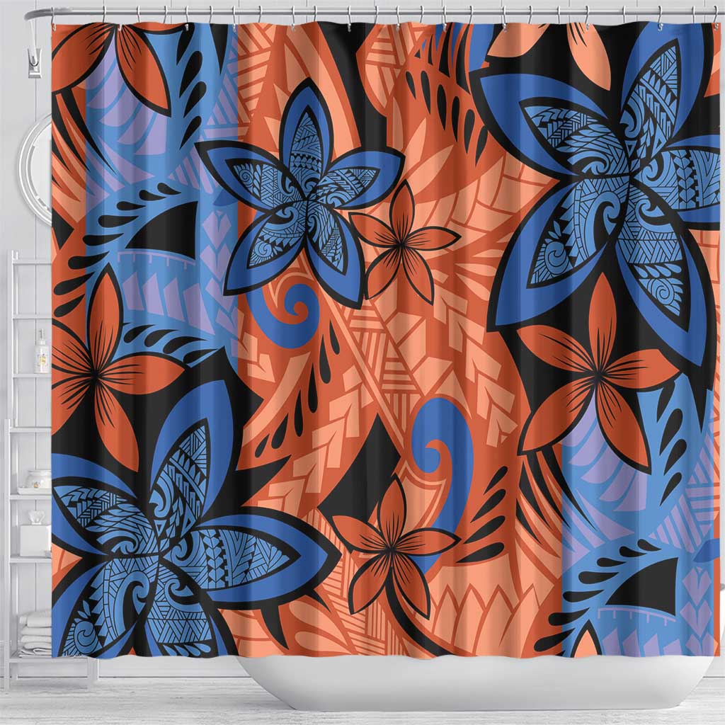 Plumeria Polynesian Pattern Shower Curtain Unique Fantasy Orange Blue