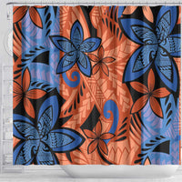 Plumeria Polynesian Pattern Shower Curtain Unique Fantasy Orange Blue