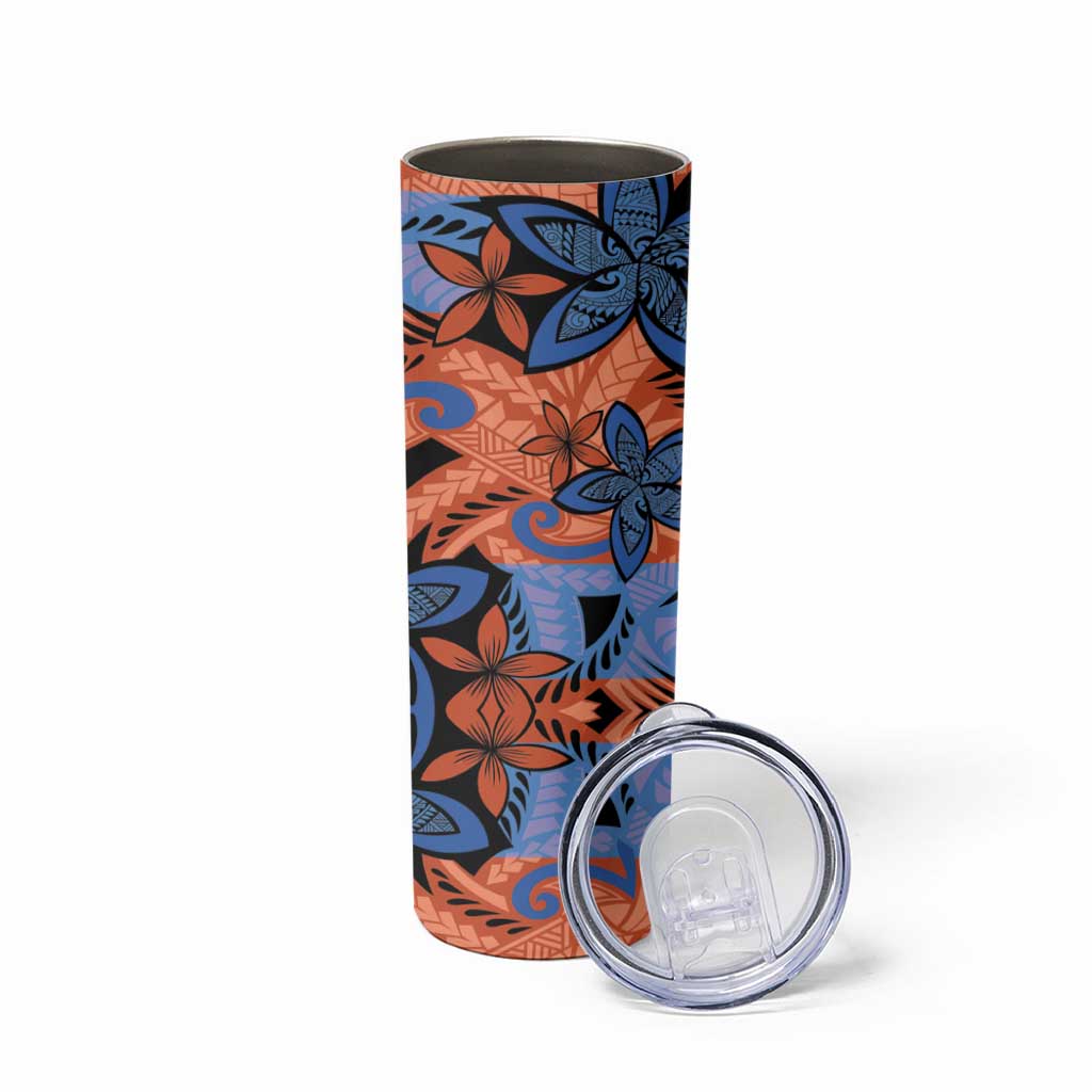 Plumeria Polynesian Pattern Skinny Tumbler Unique Fantasy Orange Blue