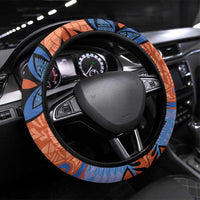 Plumeria Polynesian Pattern Steering Wheel Cover Unique Fantasy Orange Blue