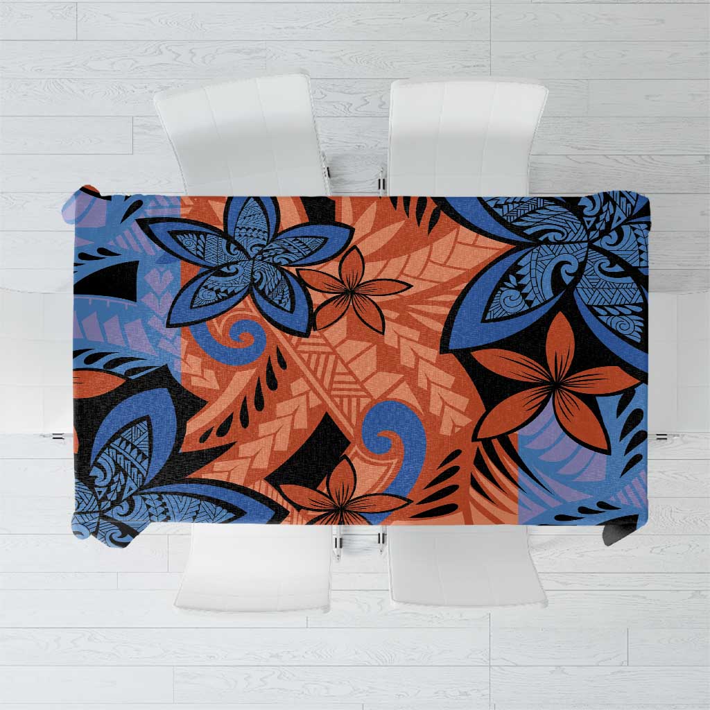 Plumeria Polynesian Pattern Tablecloth Unique Fantasy Orange Blue