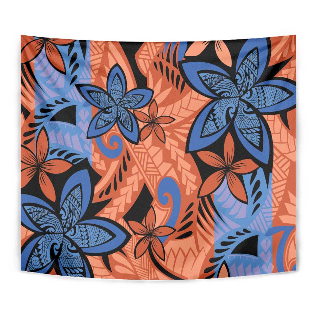 Plumeria Polynesian Pattern Tapestry Unique Fantasy Orange Blue