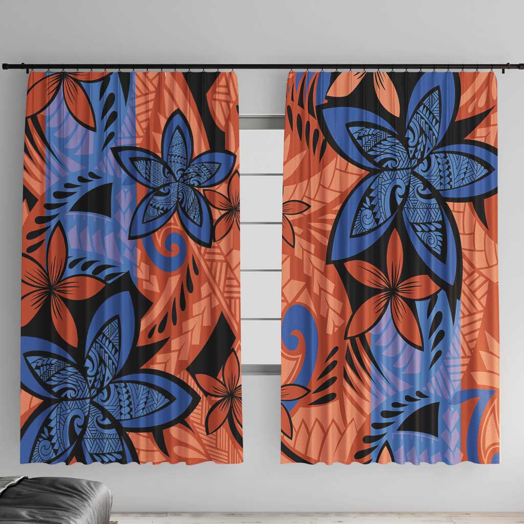 Plumeria Polynesian Pattern Window Curtain Unique Fantasy Orange Blue